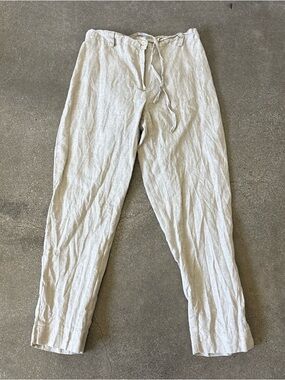 Light Beige Women's Linen-Blend Drawstring Trousers